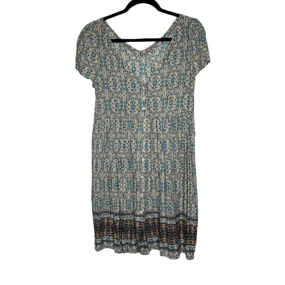 Mittoshop button front Blue Floral Dress small